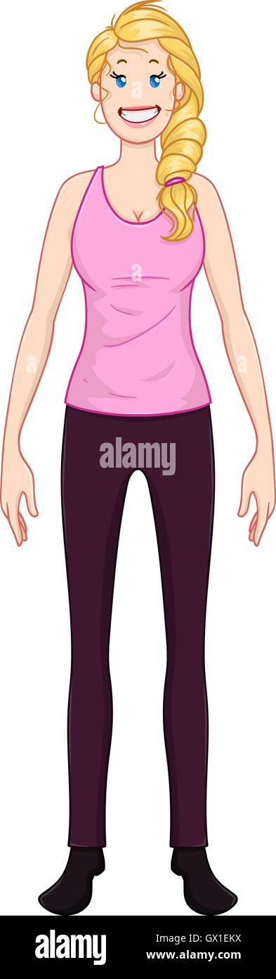 Vector illustration of a blond woman standing and smiling. Stock Vector