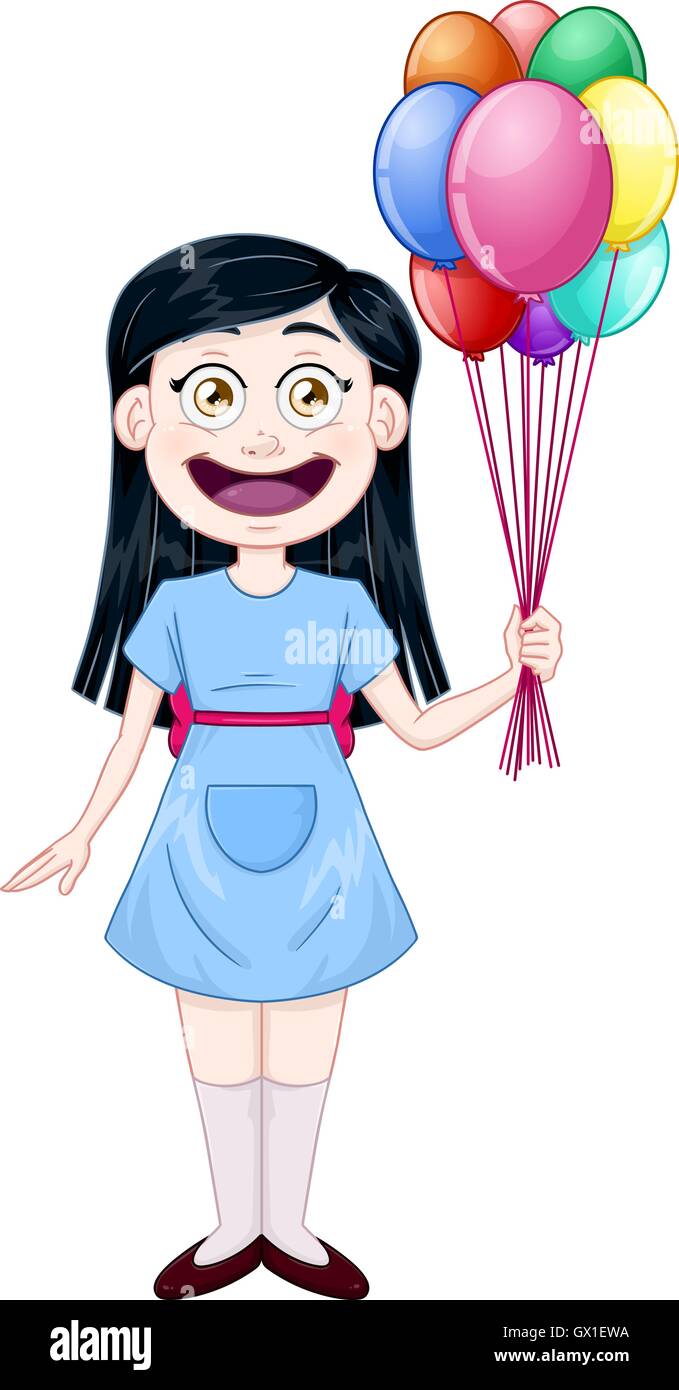 Vector illustration of a cute girl holding balloons. Stock Vector