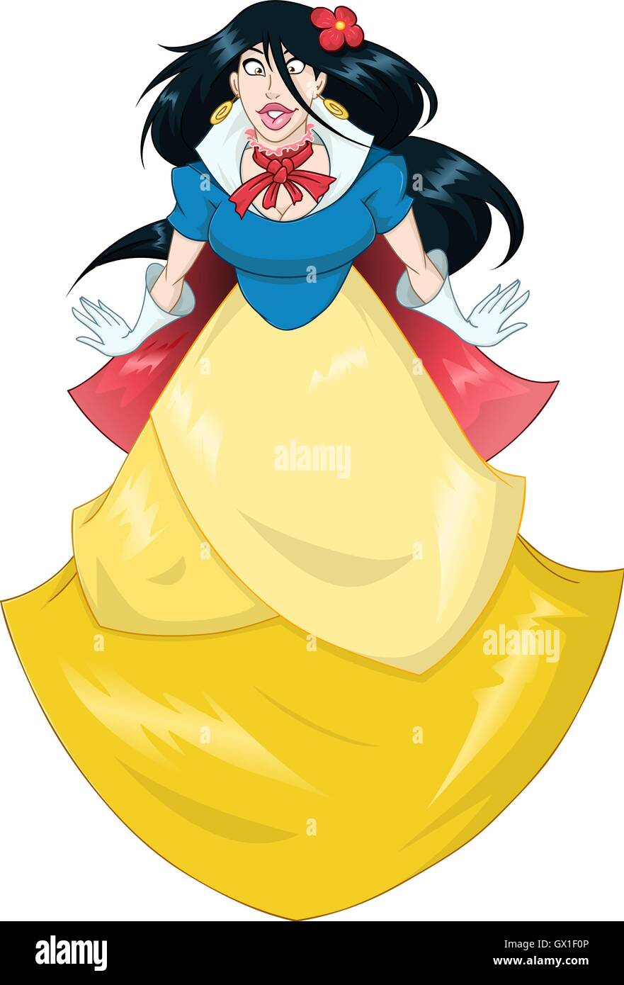 Vector illustration of princess Snow White in her blue yellow dress. Stock Vector