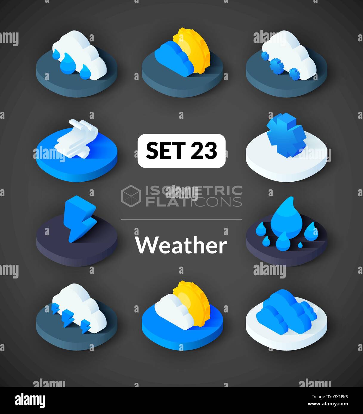 Isometric flat icons set 23 Stock Vector