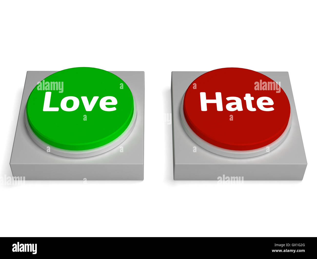 Love Hate Buttons Shows Appraise Or Hateful Stock Photo