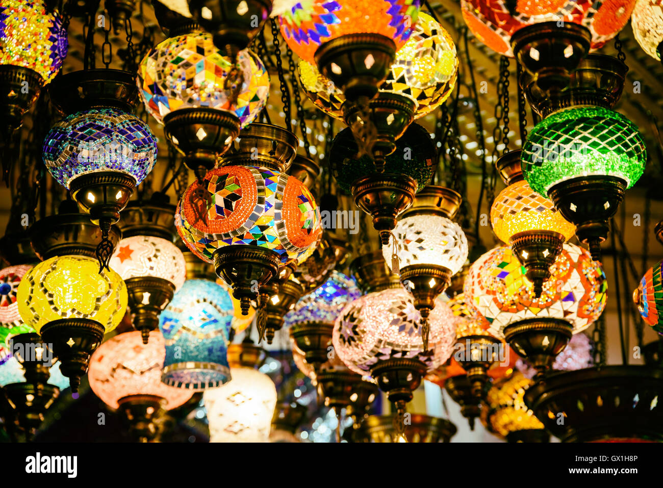 Beautiful Colored Arabian Lamps In Oriental Grand Bazaar Of Istanbul