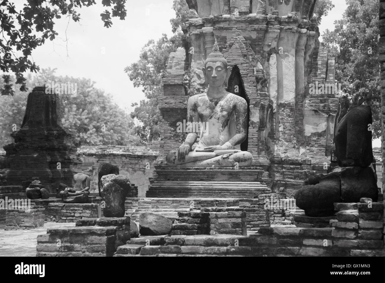 A Buddha at the  old Siam capital city of Ayuttaya, Thailand Stock Photo