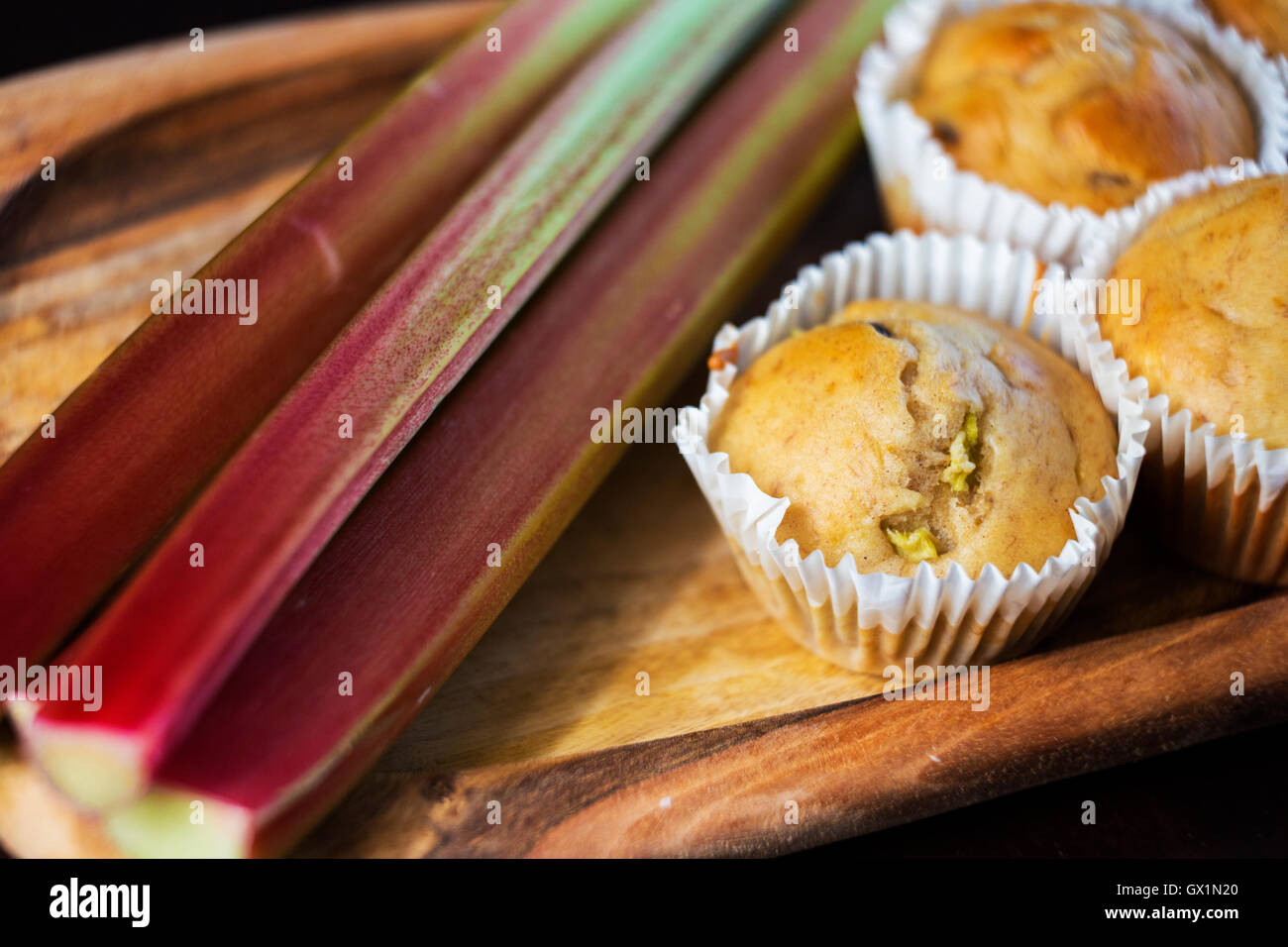 Delicious  chocolate rhubarb muffin Stock Photo