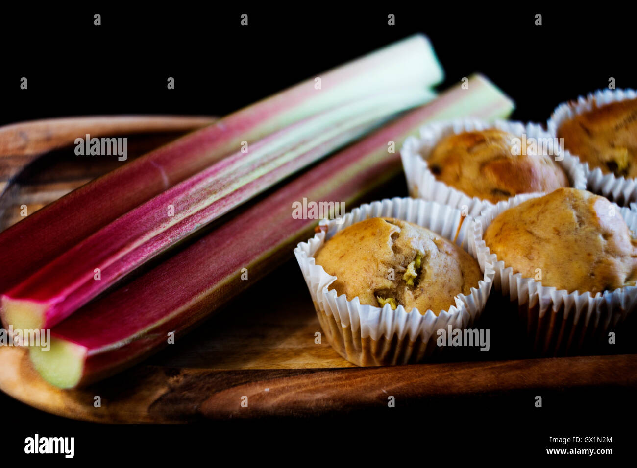 Delicious  chocolate rhubarb muffin Stock Photo