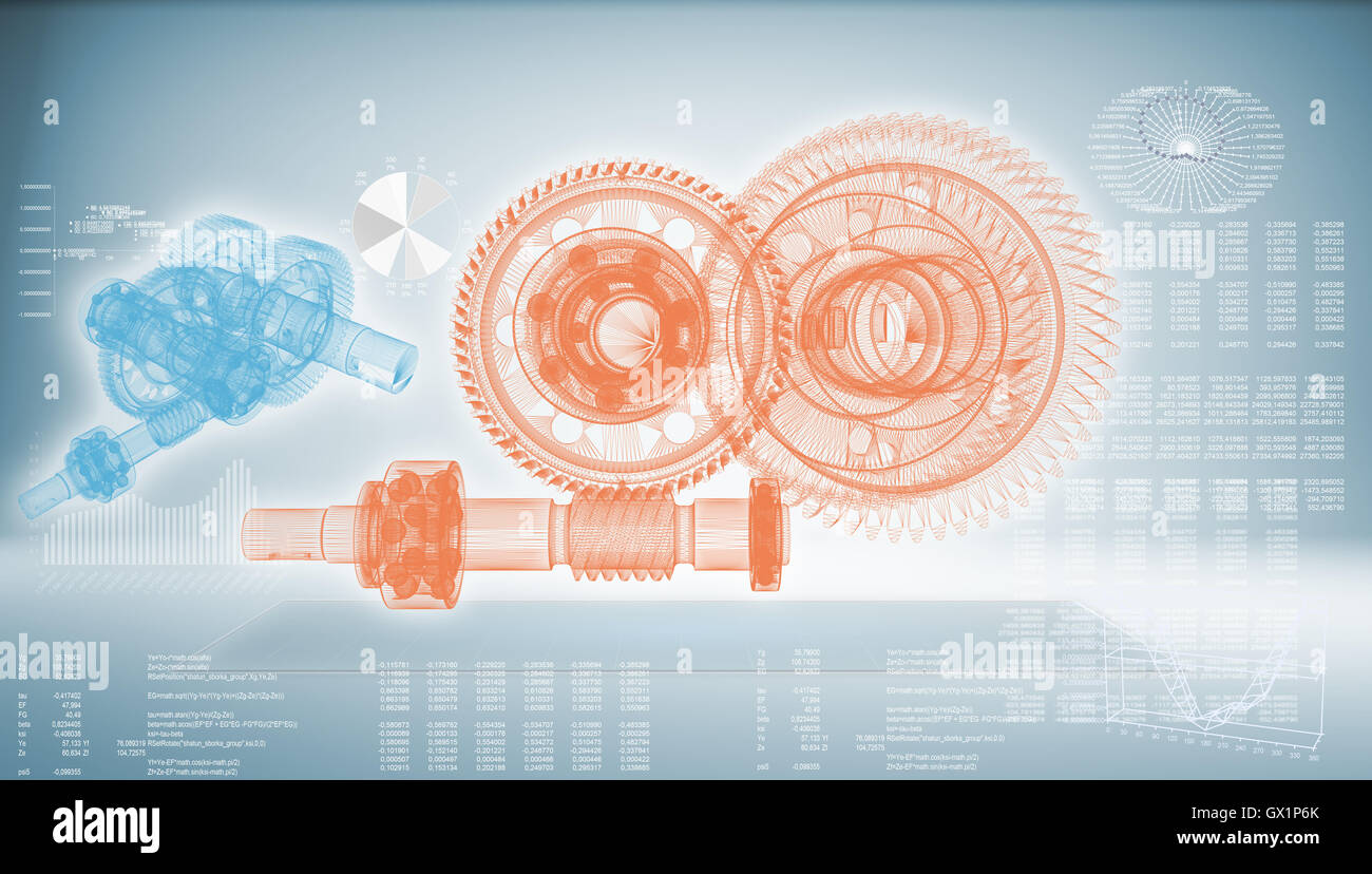 High-tech gear on a blue background Stock Photo - Alamy