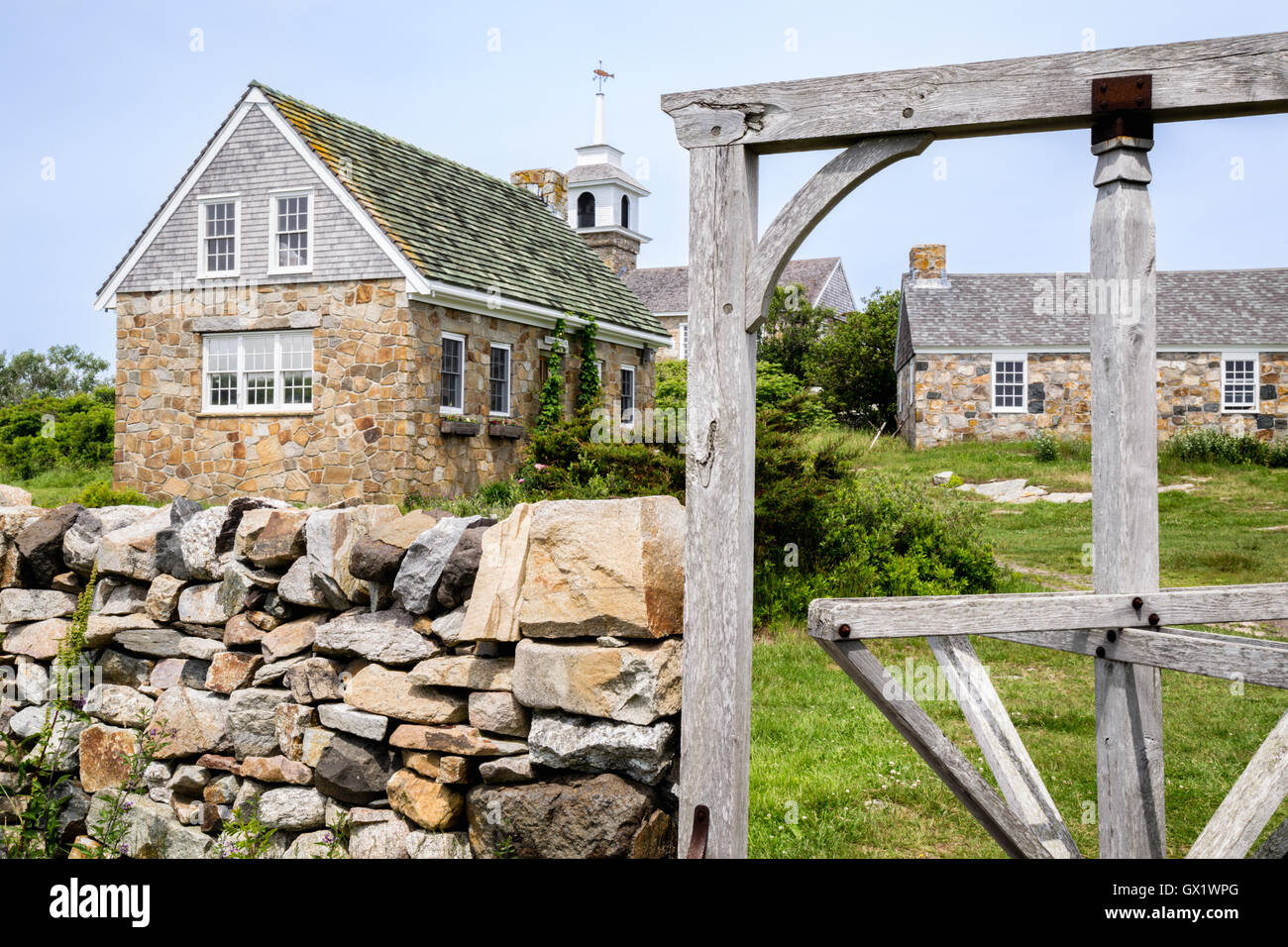 Town Gate of the Old Fishing Village of Gosport Village on Star Island in the Isles of Shoals, New Hampshire Stock Photo