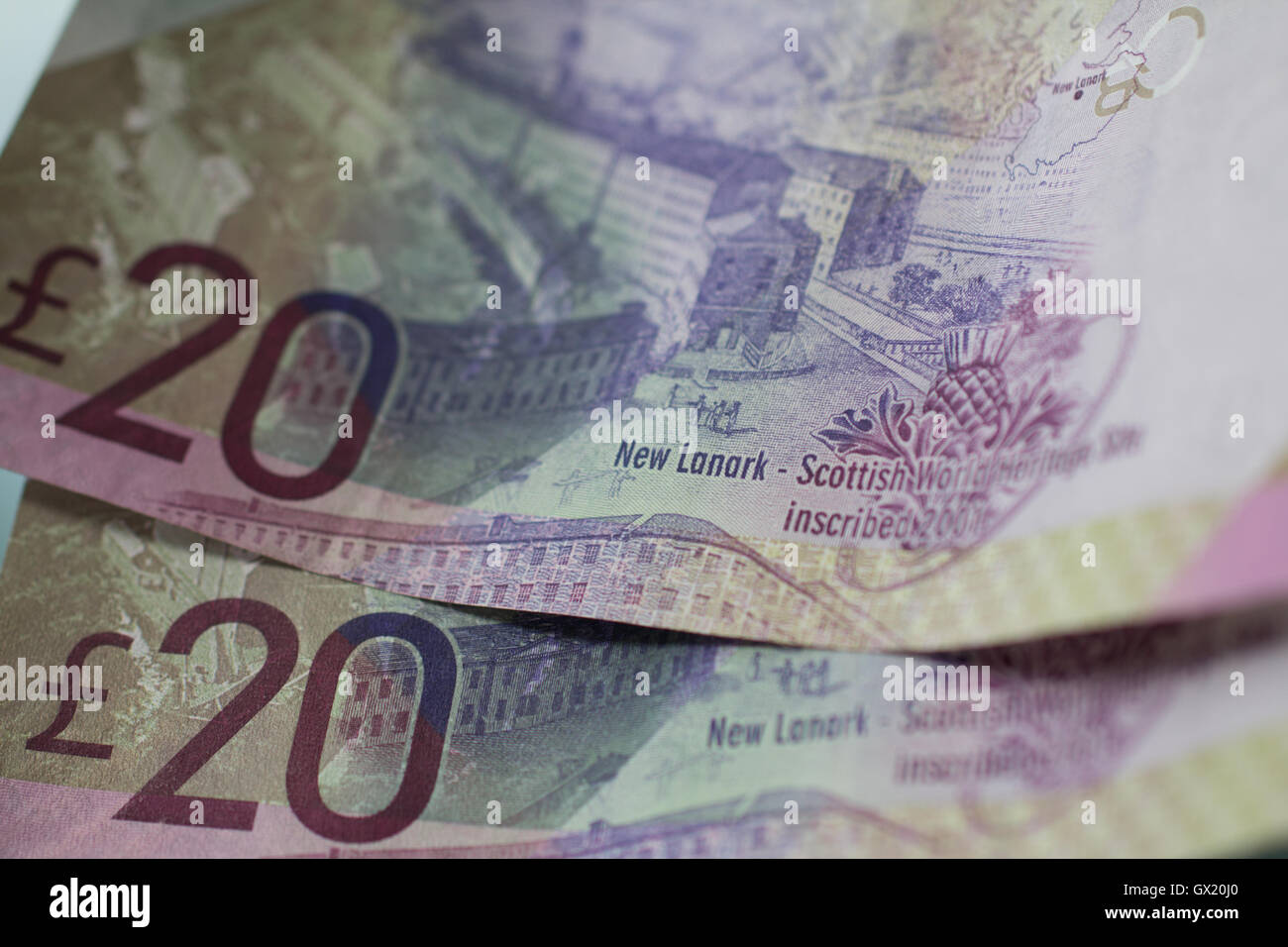 Twenty pounds Scottish currency  pound notes sterling bank notes of Scotland Stock Photo