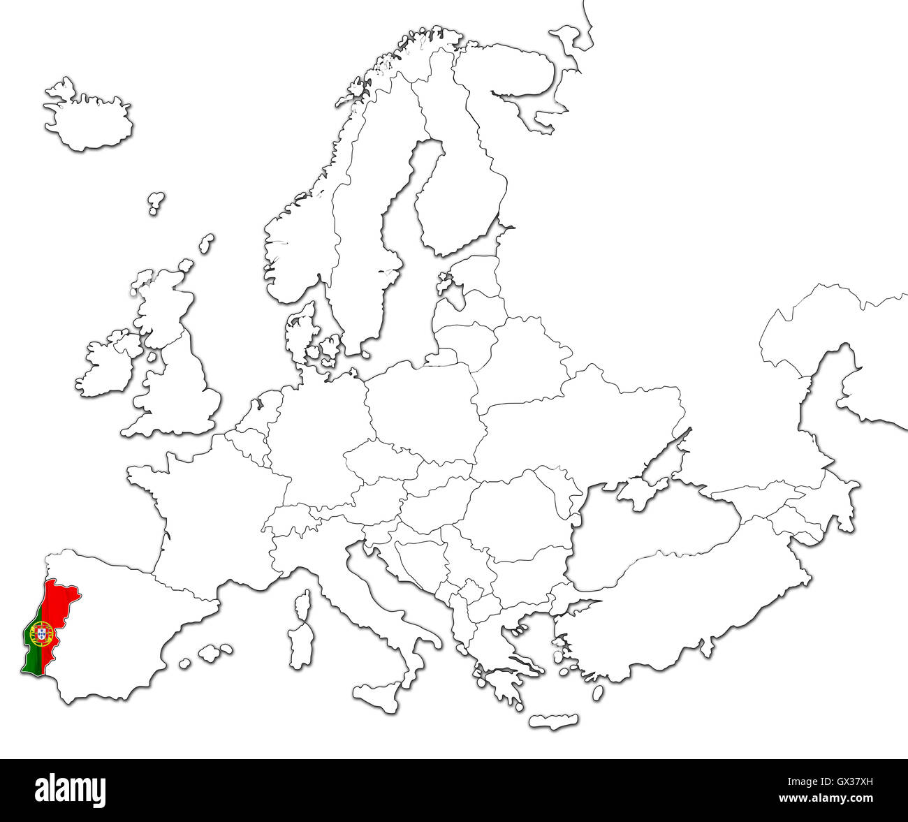 3d Rendering Of A Map Of Europe With Portugal Selected Stock Photo, Picture  and Royalty Free Image. Image 7250777.