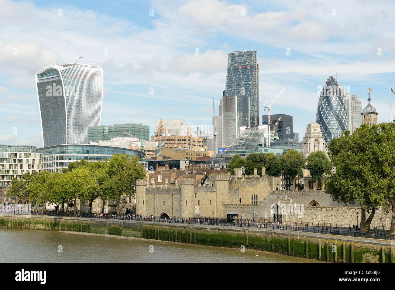 London, UK - 31 August 2016: City of London view. View of Walkie Talkie, Cheesegrater and The Gherkin Buildings Stock Photo