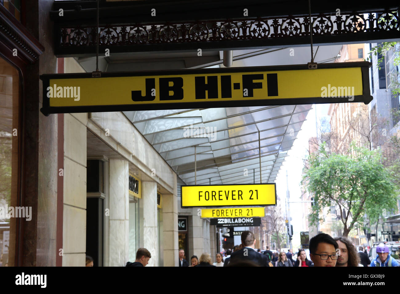 Sydney, Australia. 14 September 2016. JB Hi-Fi electronics retailer plans to acquire electronics and white goods retailer The Good Guys. Pictured: JB Hi-Fi signage in Pitt Street Mall, Sydney. Credit:  Richard Milnes/Alamy Live News Stock Photo