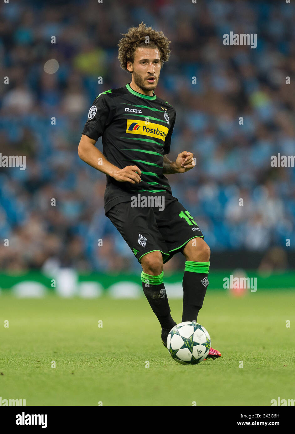 Manchester, UK. 14th Sep, 2016. Gladbach's Fabian Johnson in action during the Champions League group stage football match between Manchester City and Borussia Moenchengladbach at the Etihad Stadium in Manchester, UK, 14 September 2016. PHOTO: GUIDO KIRCHNER/DPA/Alamy Live News Stock Photo