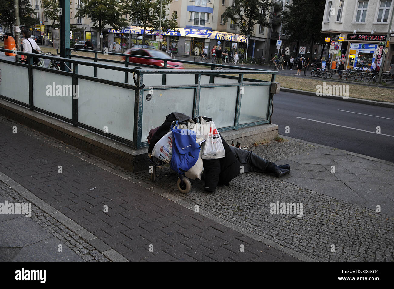 15 September  2016- Homeless male sleeping at Samariterstrasse undergroung train    in Berlin/germany / Photo. Francis Joseph Dean/Deanpictures. Stock Photo