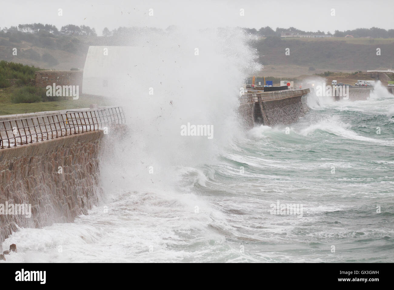 Jersey UK Weather 15th September 2016 Evening at St Ouens bay rough sea