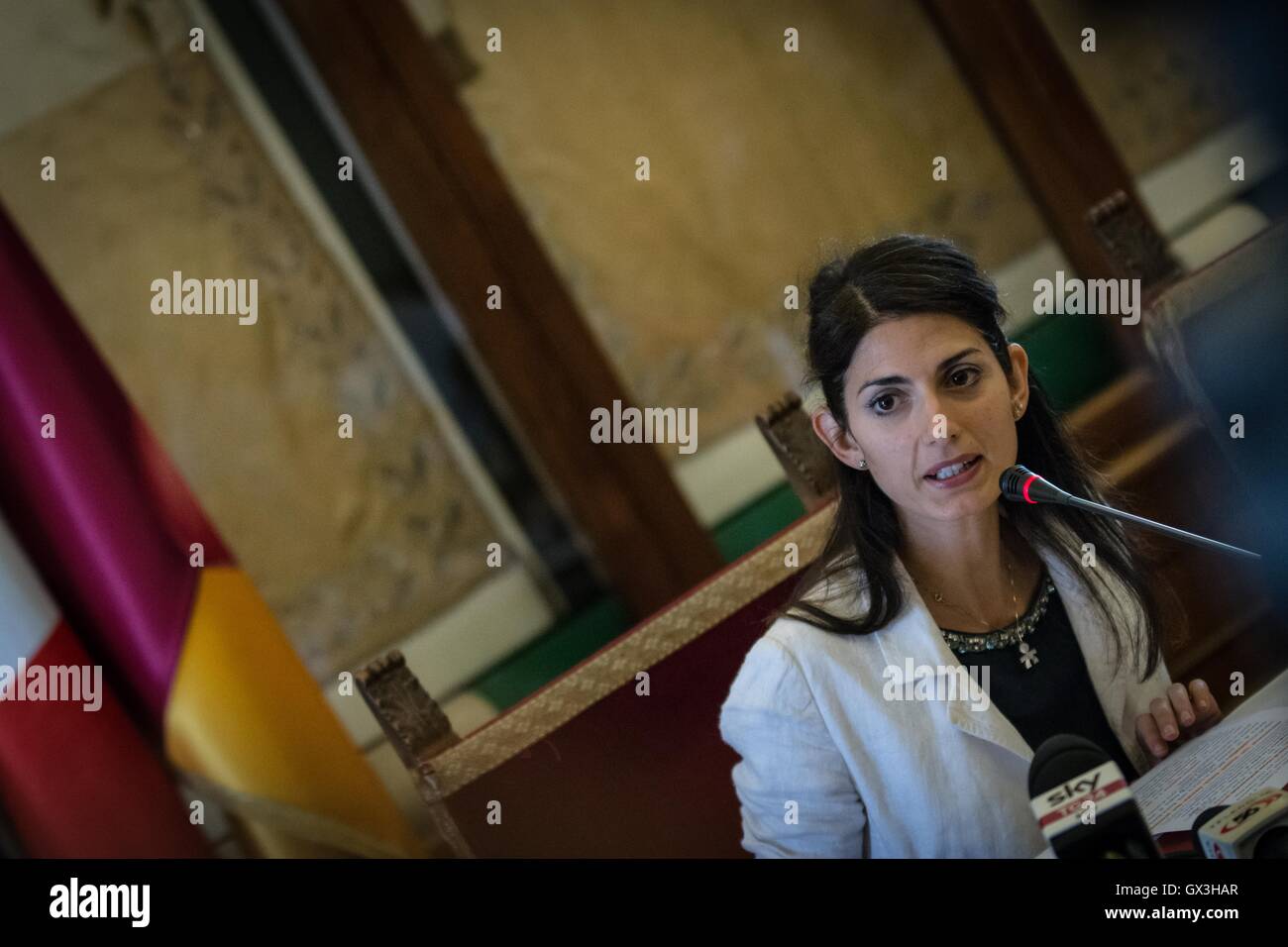 Rome, Italy. 15th September, 2016. press conference to present the European Mobility Week .   Pictured The Mayor Rome Virginia Raggi Credit:  Andrea Ronchini/Alamy Live News Stock Photo