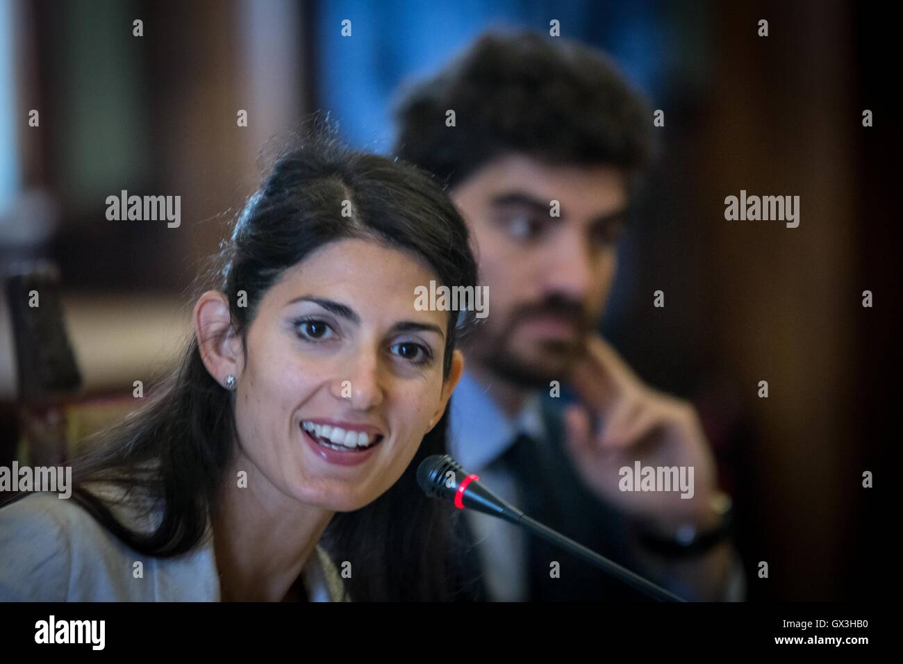 Rome, Italy. 15th September, 2016. press conference to present the European Mobility Week .   Pictured The Mayor Rome Virginia Raggi Credit:  Andrea Ronchini/Alamy Live News Stock Photo