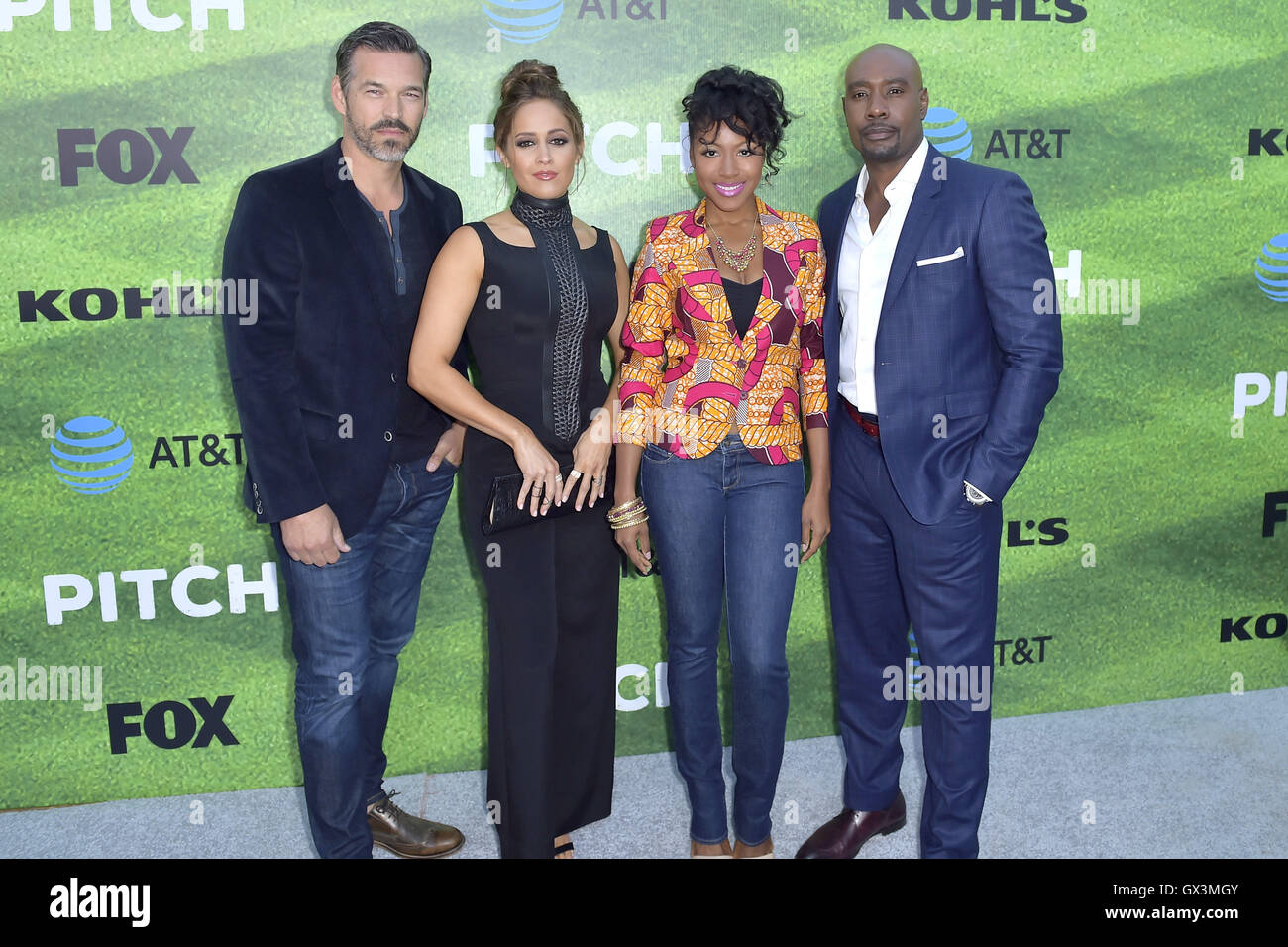 Los Angeles, California. 13th Sep, 2016. Eddie Cibrian, Jaina Lee Ortiz, Gabrielle Dennis and Morris Chestnut attend the premiere of Fox's 'Pitch' at West LA Little League Field on September 13, 2016 in Los Angeles, California. | Verwendung weltweit/picture alliance © dpa/Alamy Live News Stock Photo