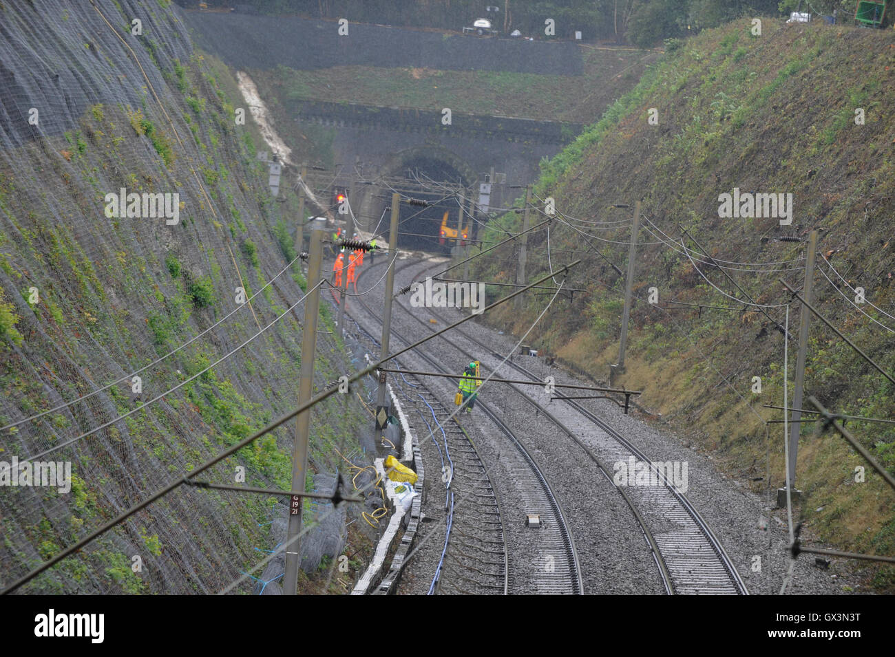 London, UK. 16 September 2016. A train has derailed following a