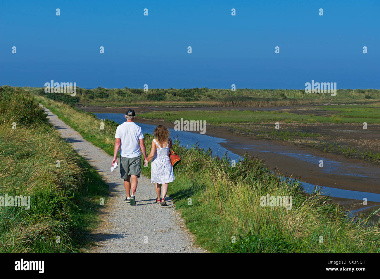 Visitors at RSPB Titchwell nature reserve, North Norfolk, England UK Stock Photo