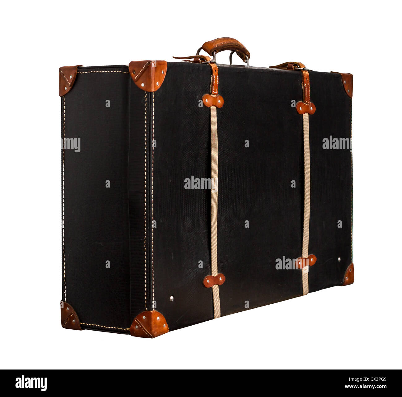 Isolated Black Leather Suitcase on a White Background Stock Photo Alamy