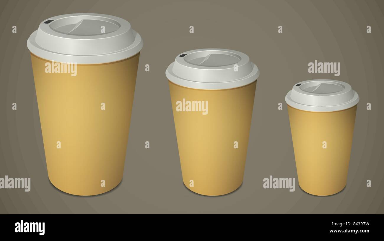 Three take-out coffee cups with caps Stock Vector