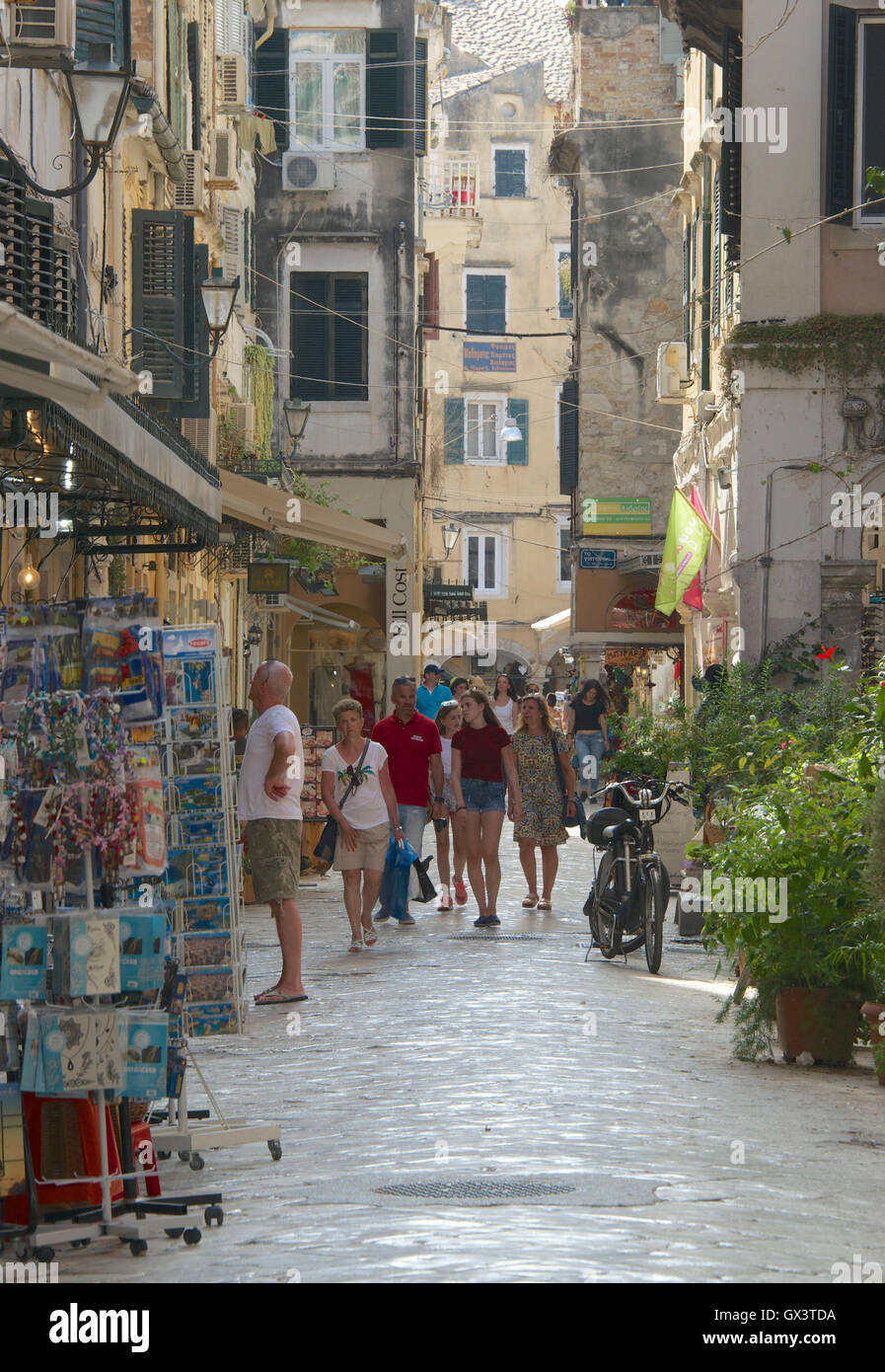 People in shopping street Corfu Old Town Ionian Islands Greece Stock Photo