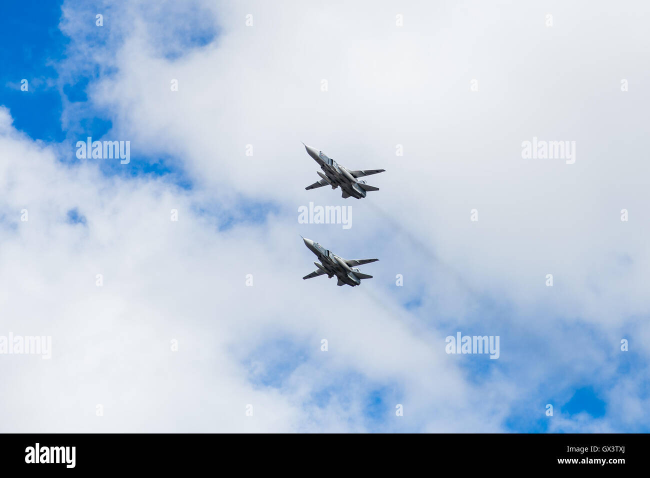 two Russian attack planes SU 24 on exhibition Stock Photo