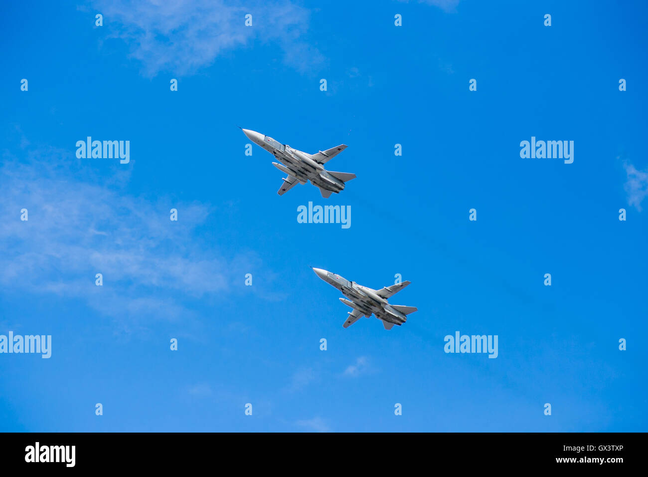 two Russian attack planes SU 24 on exhibition Stock Photo