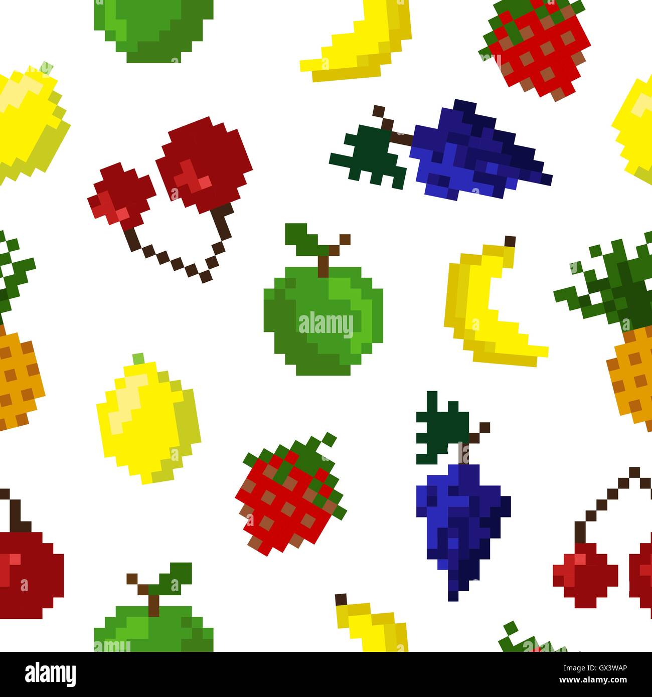 Vetor do Stock: Pixel fruits set. Pixel art fruits huge vector