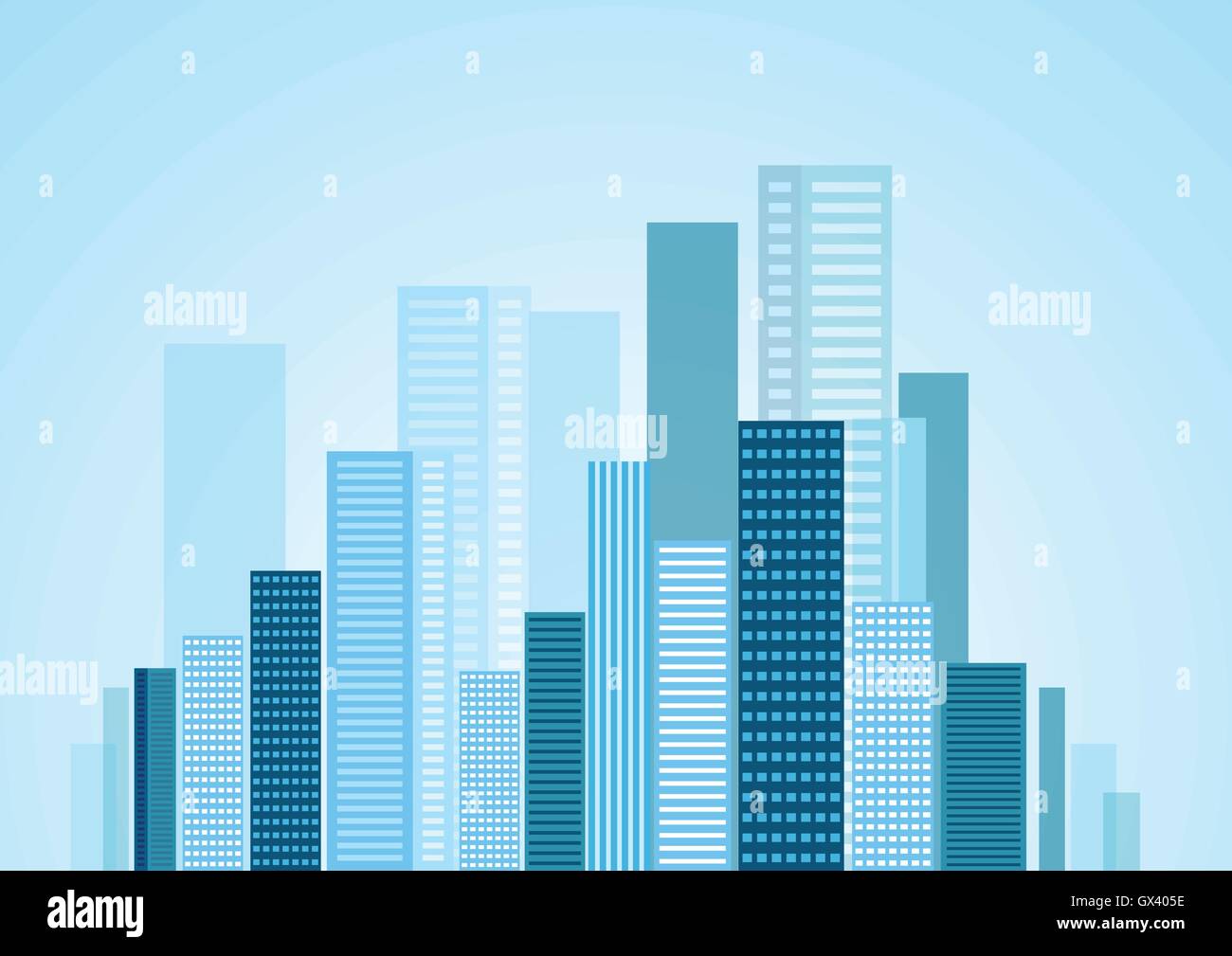 Urban modern city blue panorama. Vector skyline cityscape design Stock
