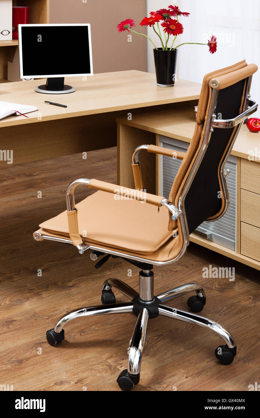 monitor on a desk in a modern office Stock Photo Alamy