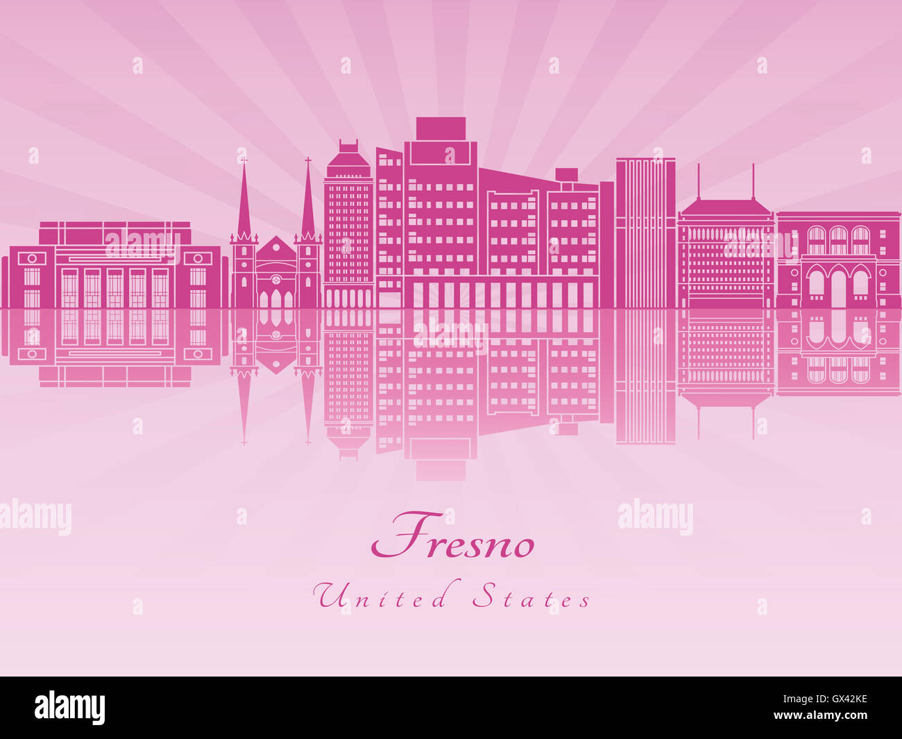 Fresno skyline in purple radiant orchid in editable vector file Stock Photo
