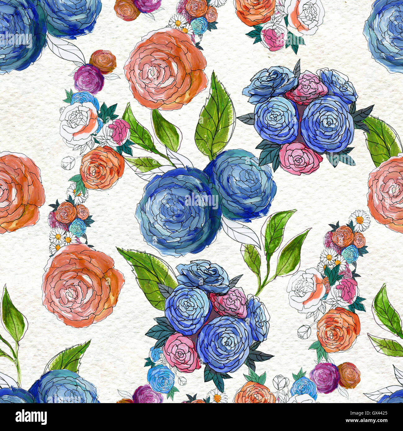 Seamless pattern with colorful flowers Stock Photo - Alamy