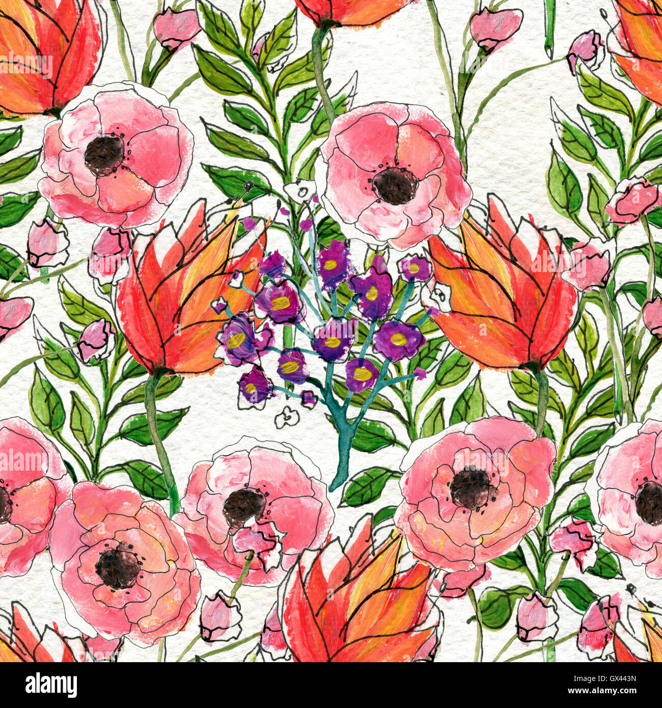 Seamless pattern with colorful flowers Stock Photo - Alamy
