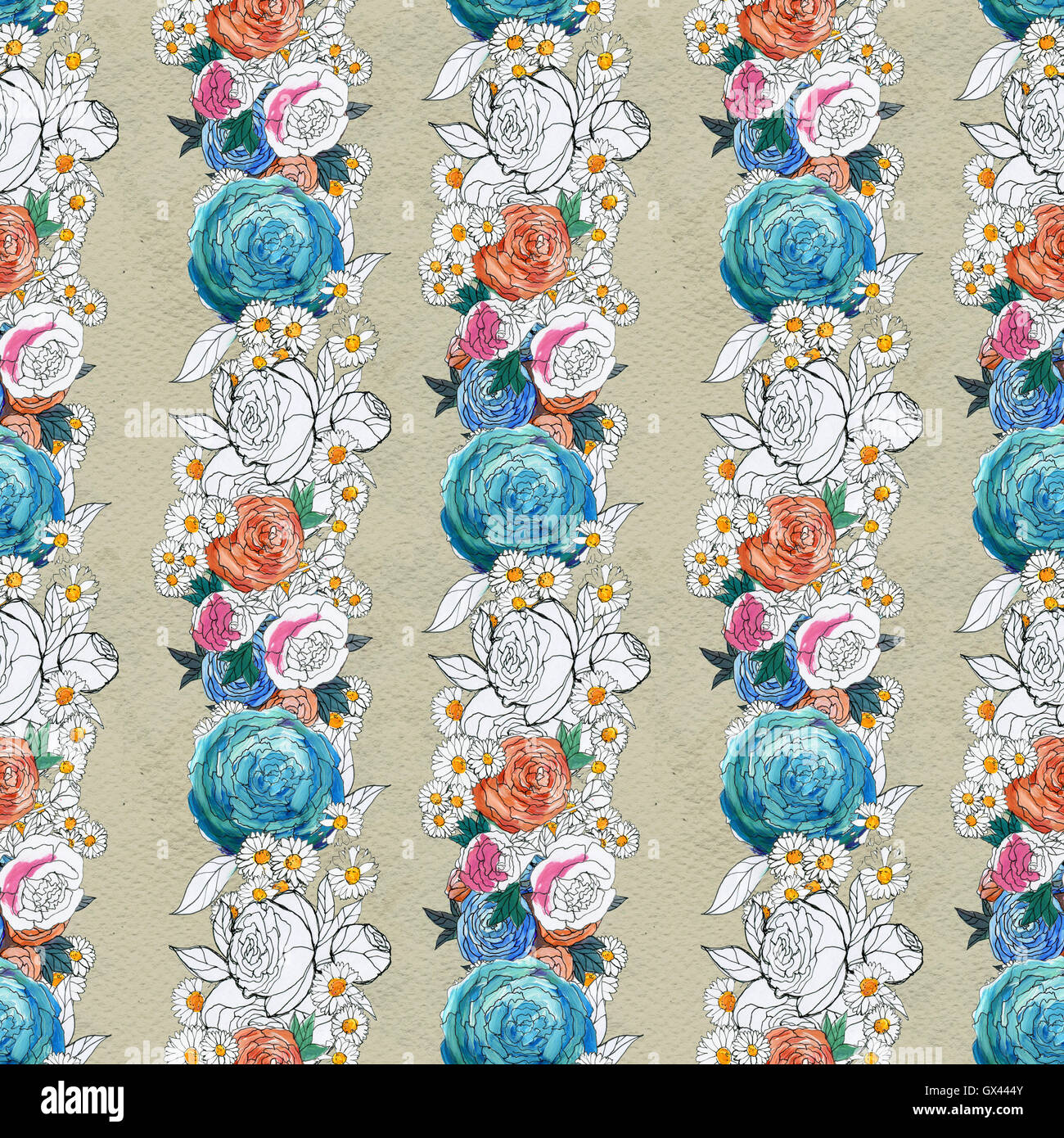 Seamless pattern with colorful flowers Stock Photo - Alamy