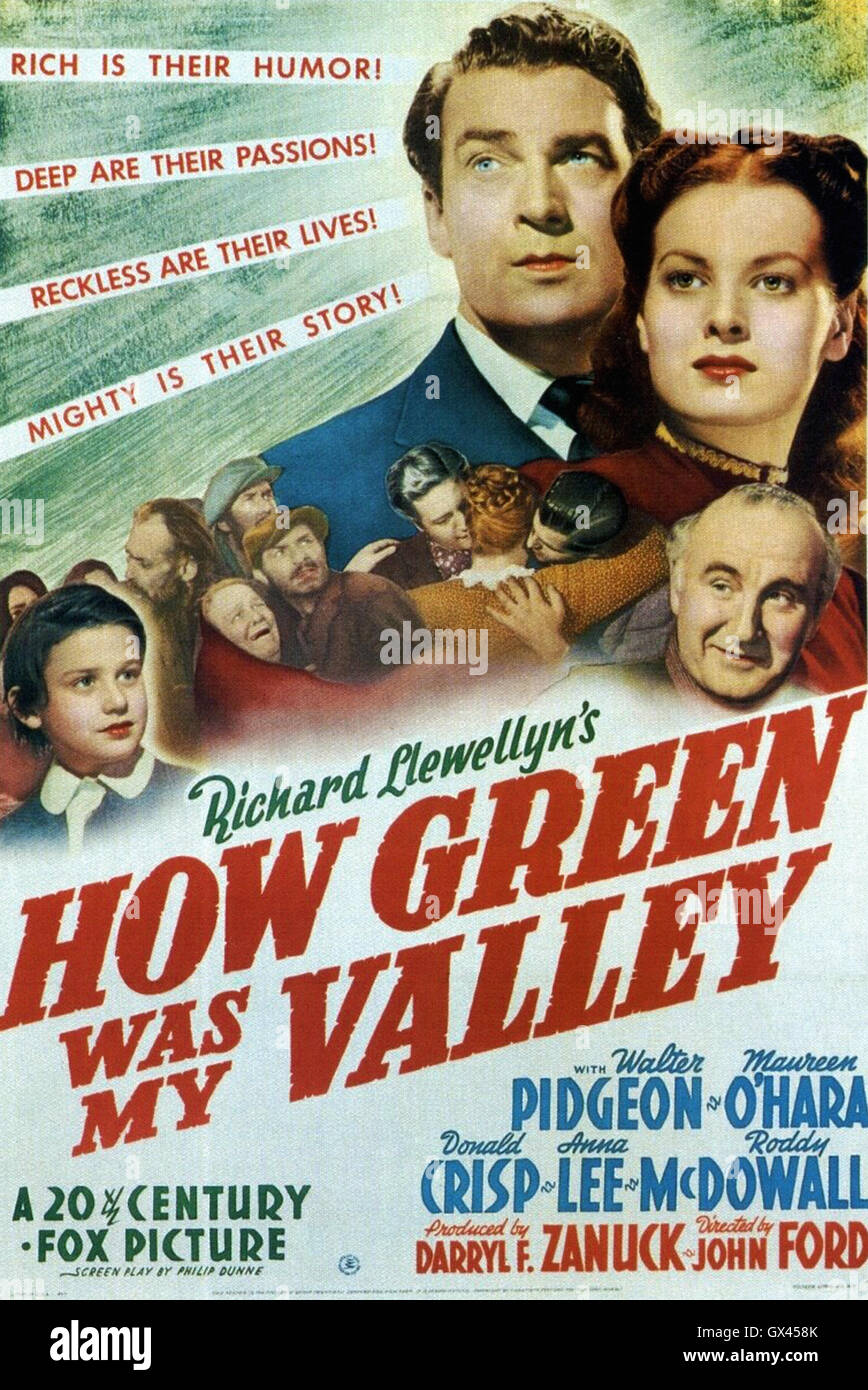 Walter Pidgeon, Maureen O'Hara, Anna Lee, Donald Crisp - HOW GREEN WAS MY VALLEY - 1941 -  Directed by John Ford - Movie Poster Stock Photo