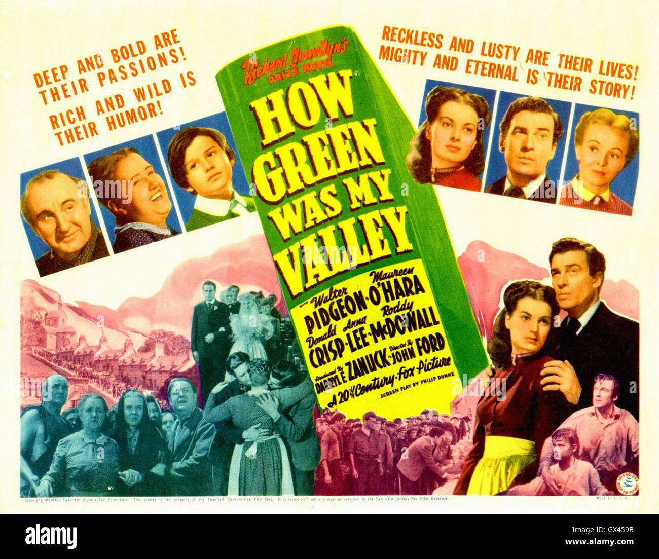 Walter Pidgeon, Maureen O'Hara, Anna Lee, Donald Crisp - HOW GREEN WAS MY VALLEY - 1941 -  Directed by John Ford - Movie Poster Stock Photo