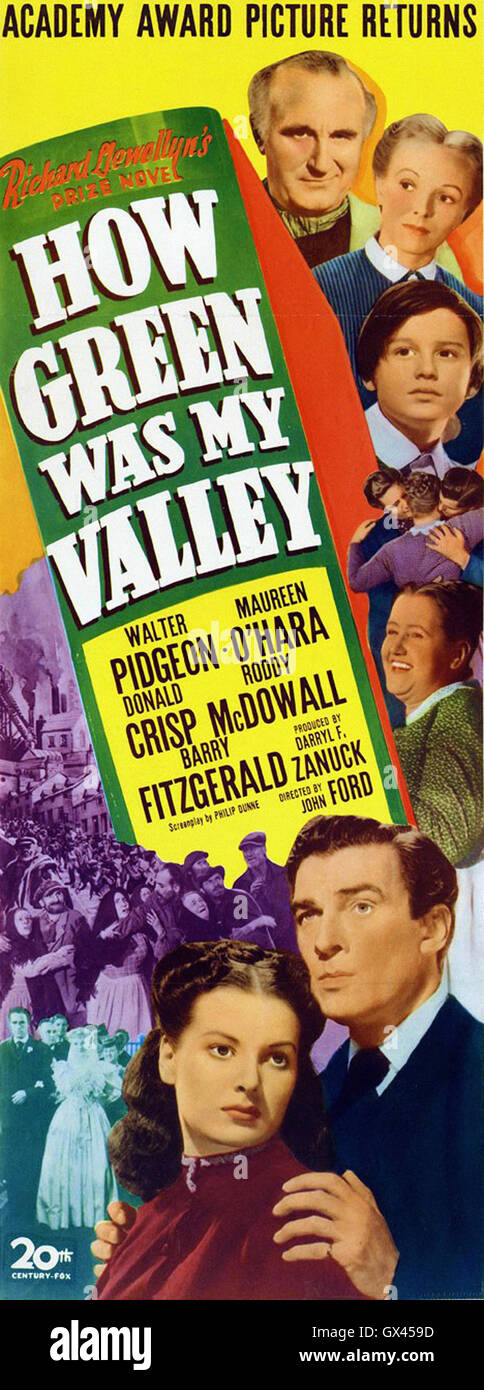 Walter Pidgeon, Maureen O'Hara, Anna Lee, Donald Crisp - HOW GREEN WAS MY VALLEY - 1941 -  Directed by John Ford - Movie Poster Stock Photo