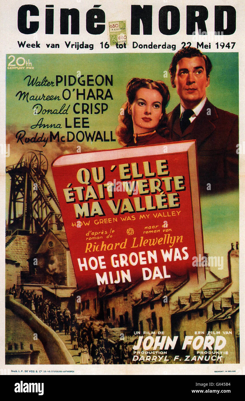 Walter Pidgeon, Maureen O'Hara, Anna Lee, Donald Crisp - HOW GREEN WAS MY VALLEY - 1941 -  Directed by John Ford - French Movie Poster Stock Photo