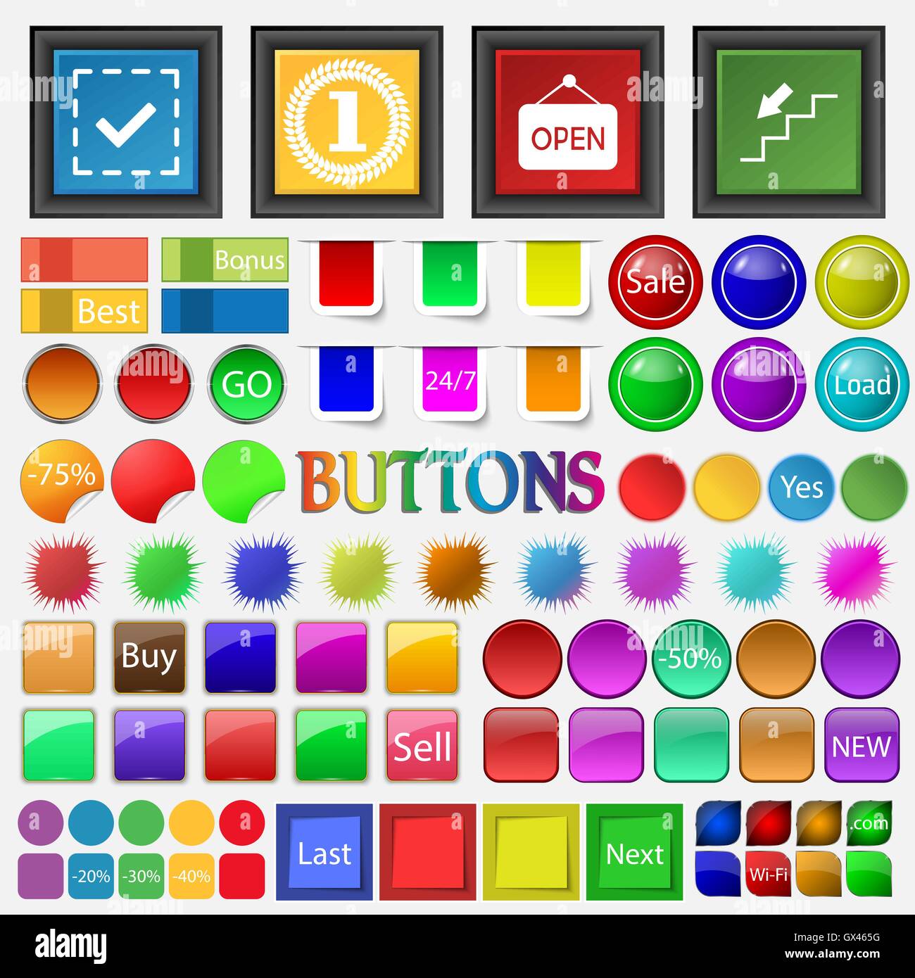 Checkbox , Number 1 , open staircase icon. Big set buttons for your ...