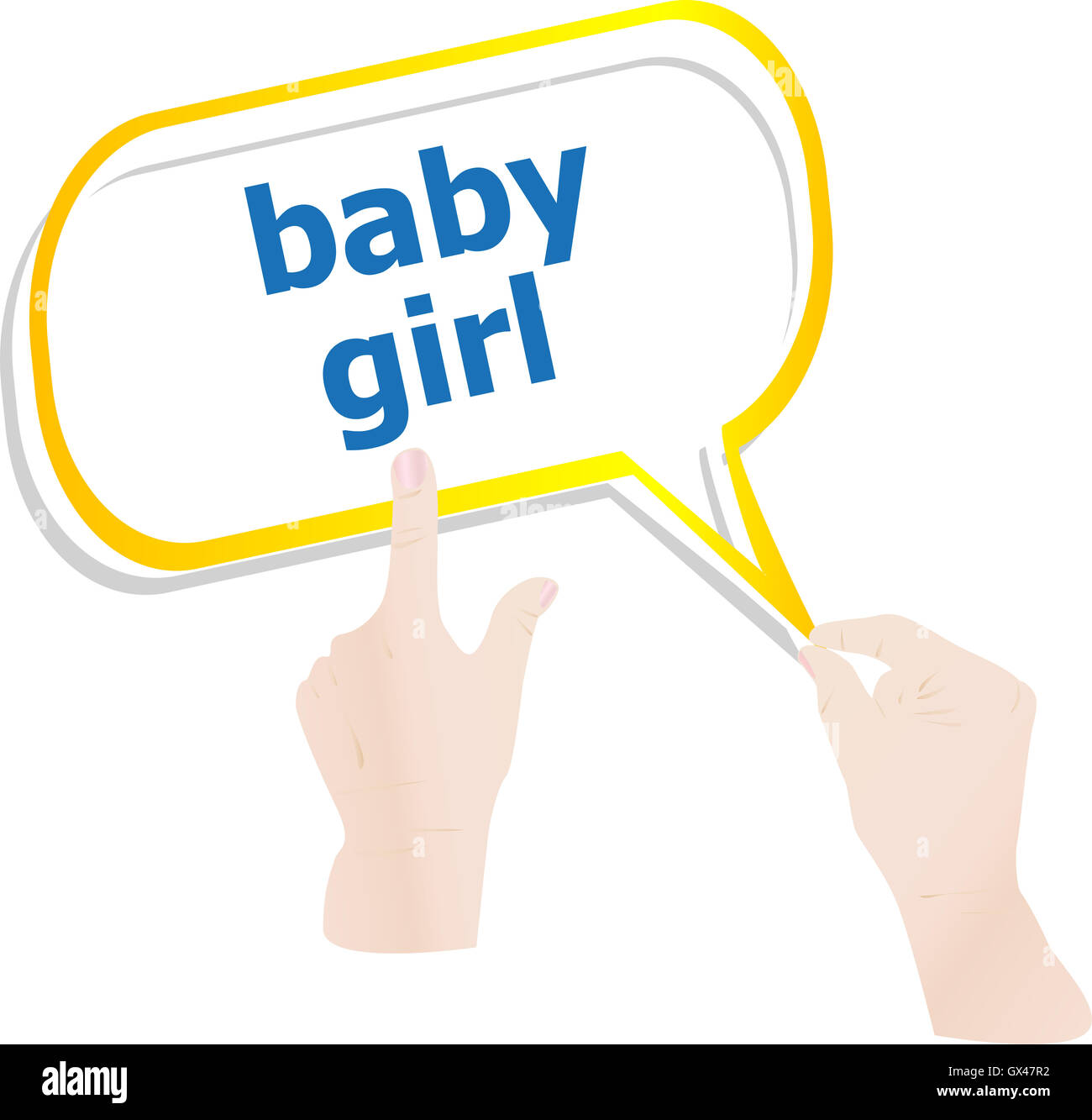 hands holding abstract cloud with baby girl word stock photo baby girl word