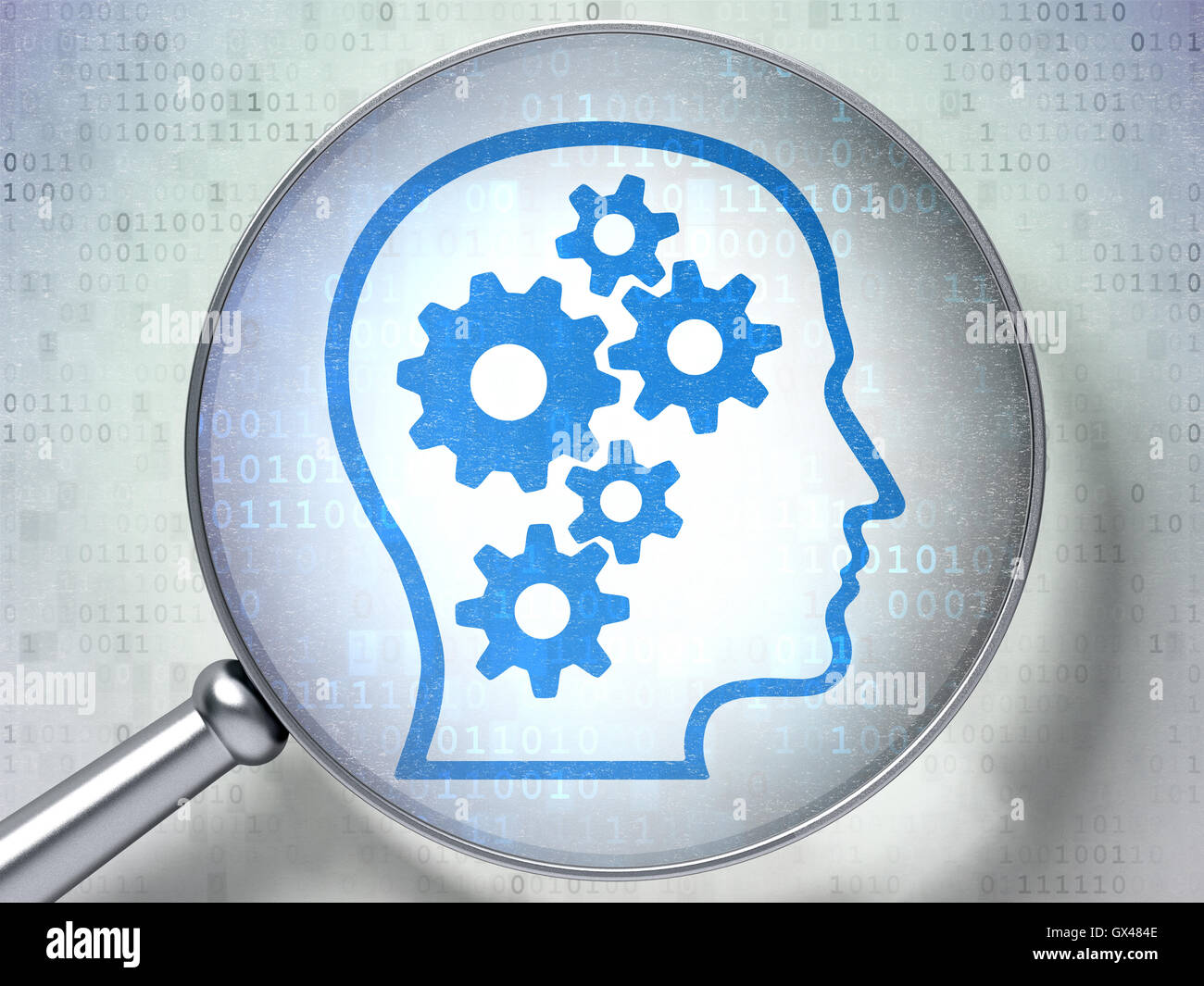 Data concept: Head With Gears with optical glass on digital bac Stock ...