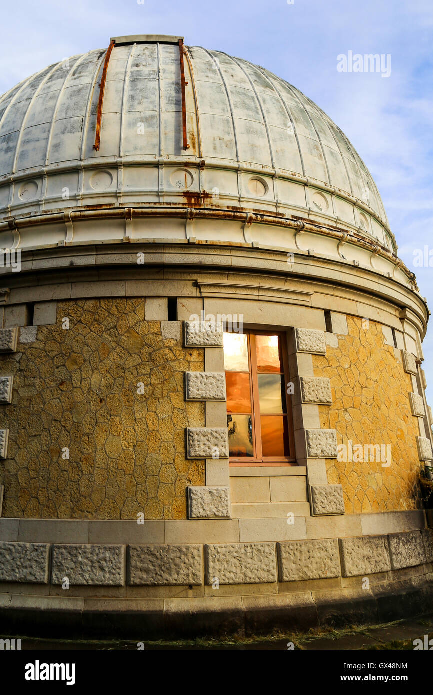 Observatory dome with beautiful window reflection. Stock Photo