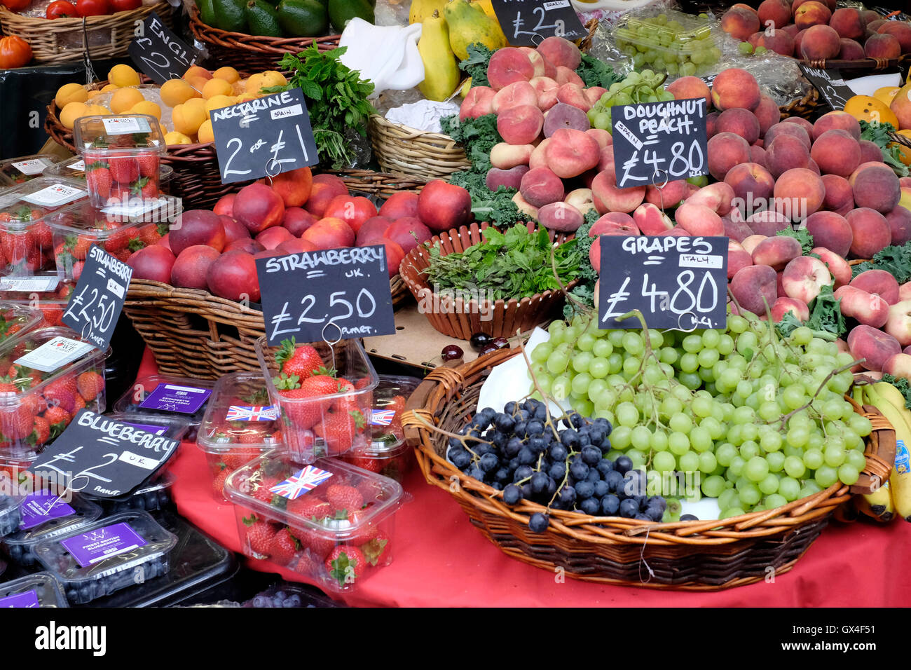 A fruit and veg stall in Borough market Stock Photo