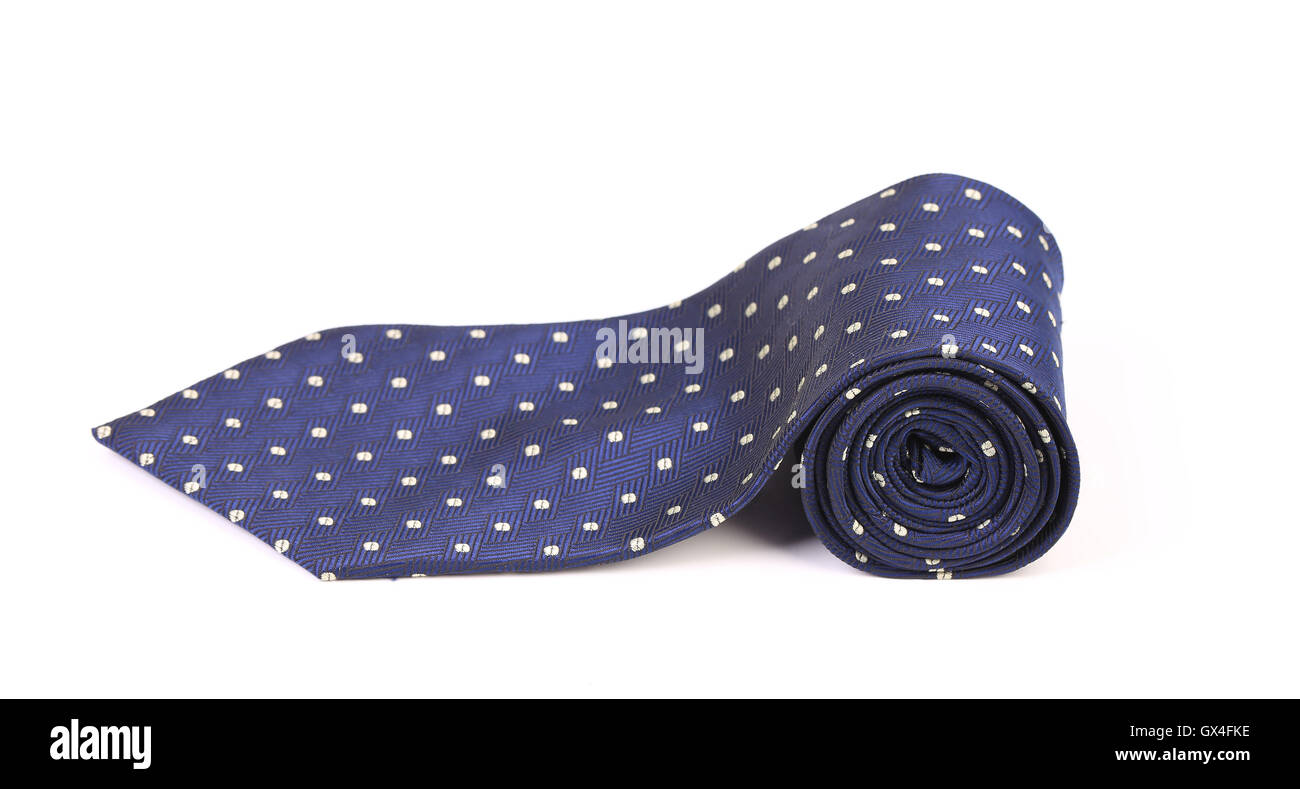 Blue male tie with white pattern rolled Stock Photo