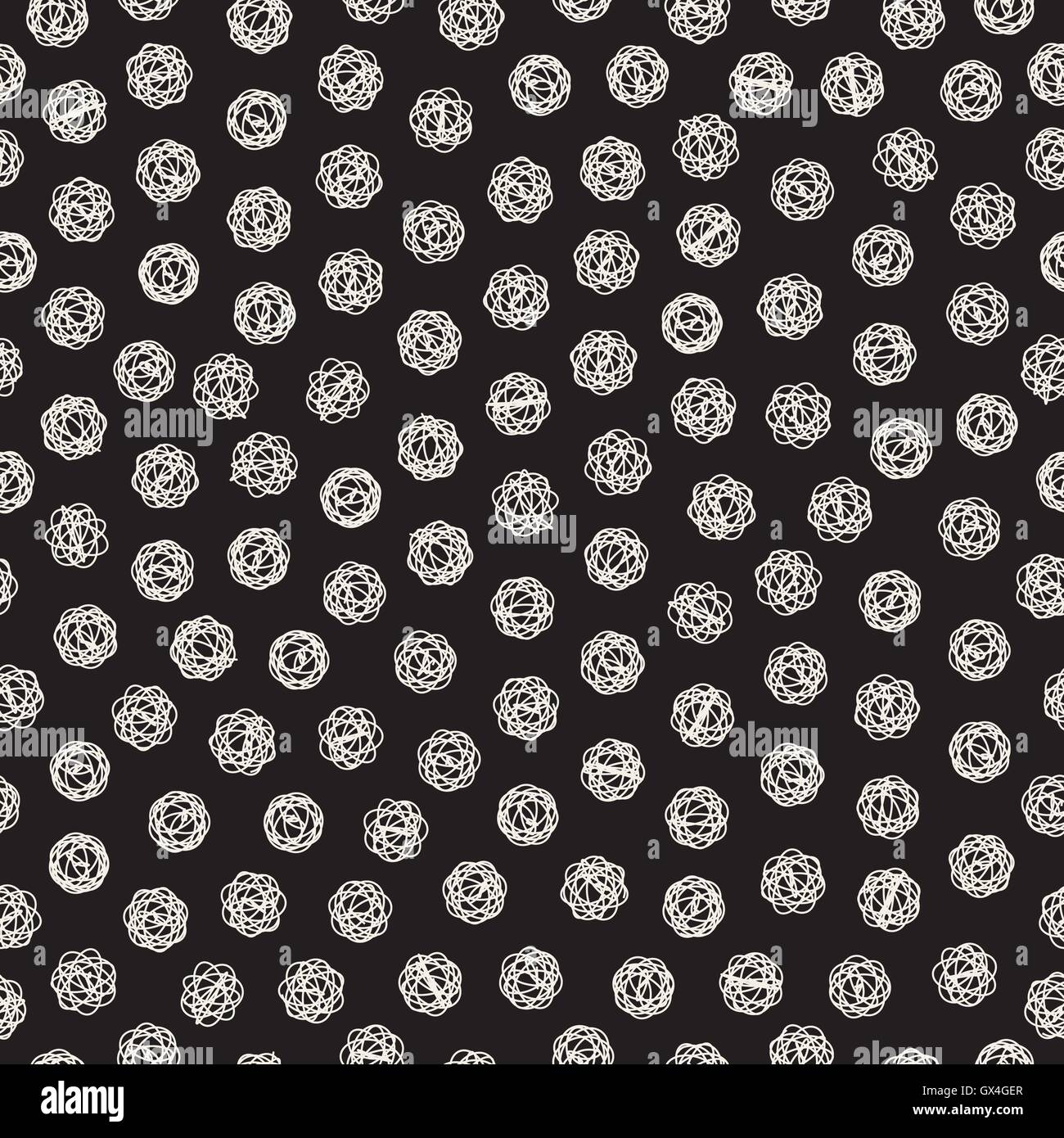 Vector Seamless Black And White Jumble Hand Drawn Circles Pattern Stock ...