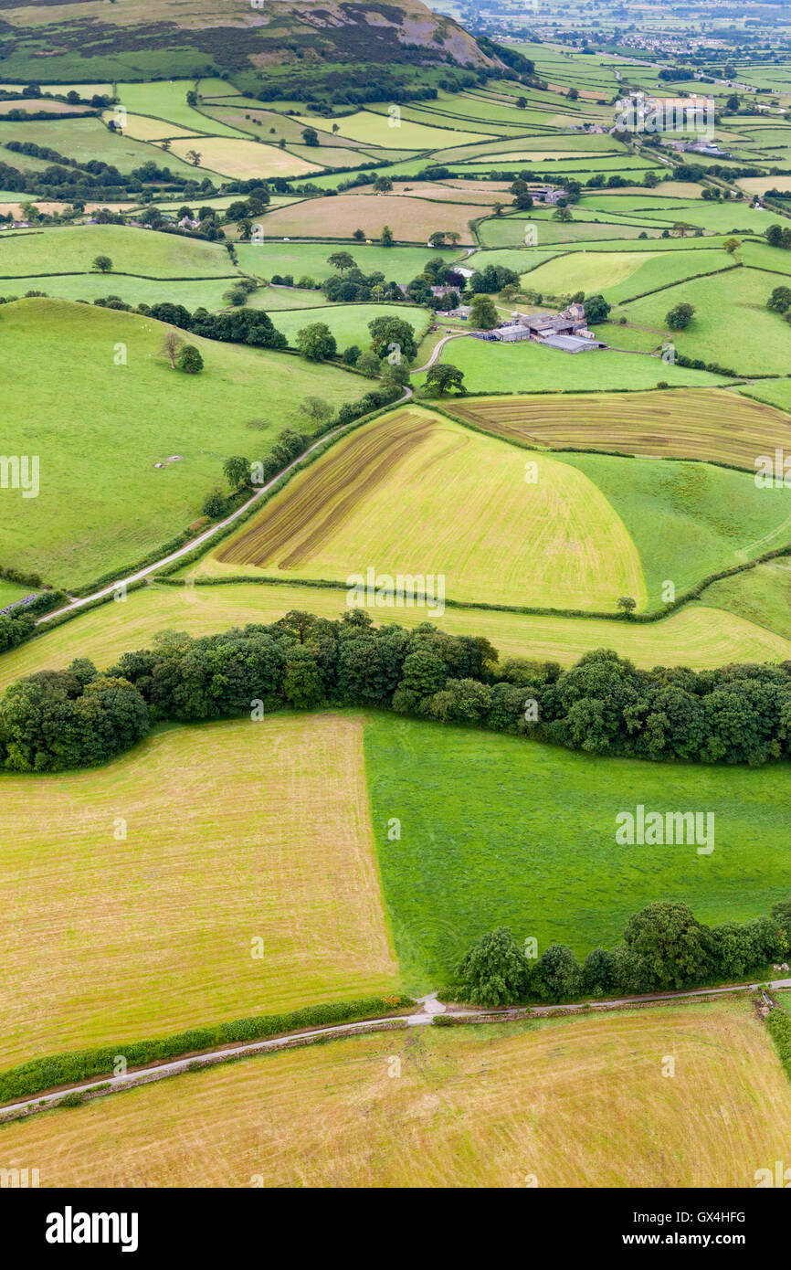 Aerial view of farmland in Cumbria near Kirkby Lonsdale England Stock Photo