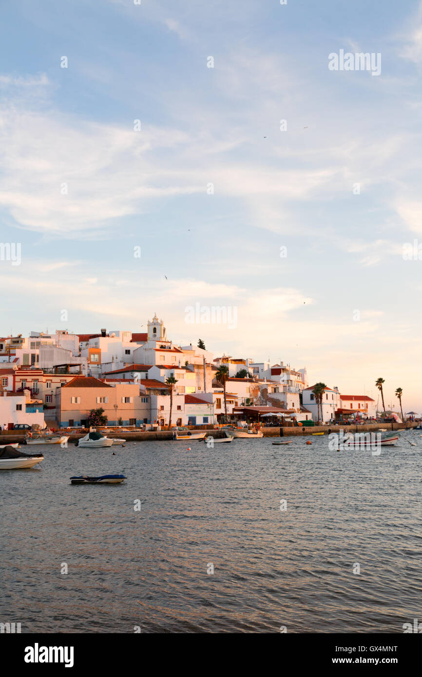 Ferragudo fishing village at sunset, Ferragudo, the Algarve Portugal Europe Stock Photo