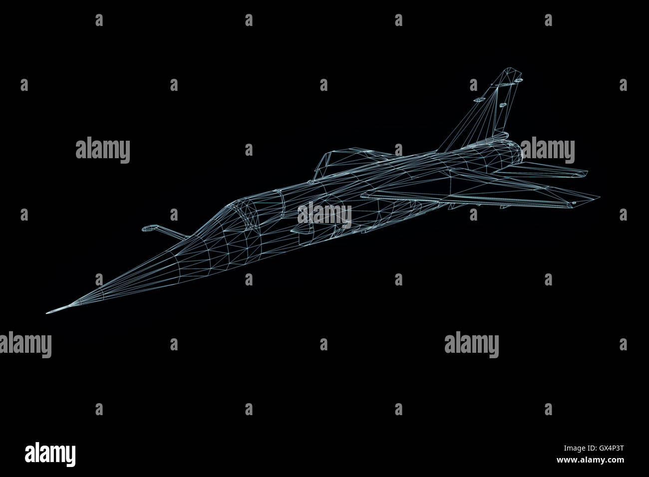 Airplane in Hologram Wireframe Style. Nice 3D Rendering Stock Photo - Alamy