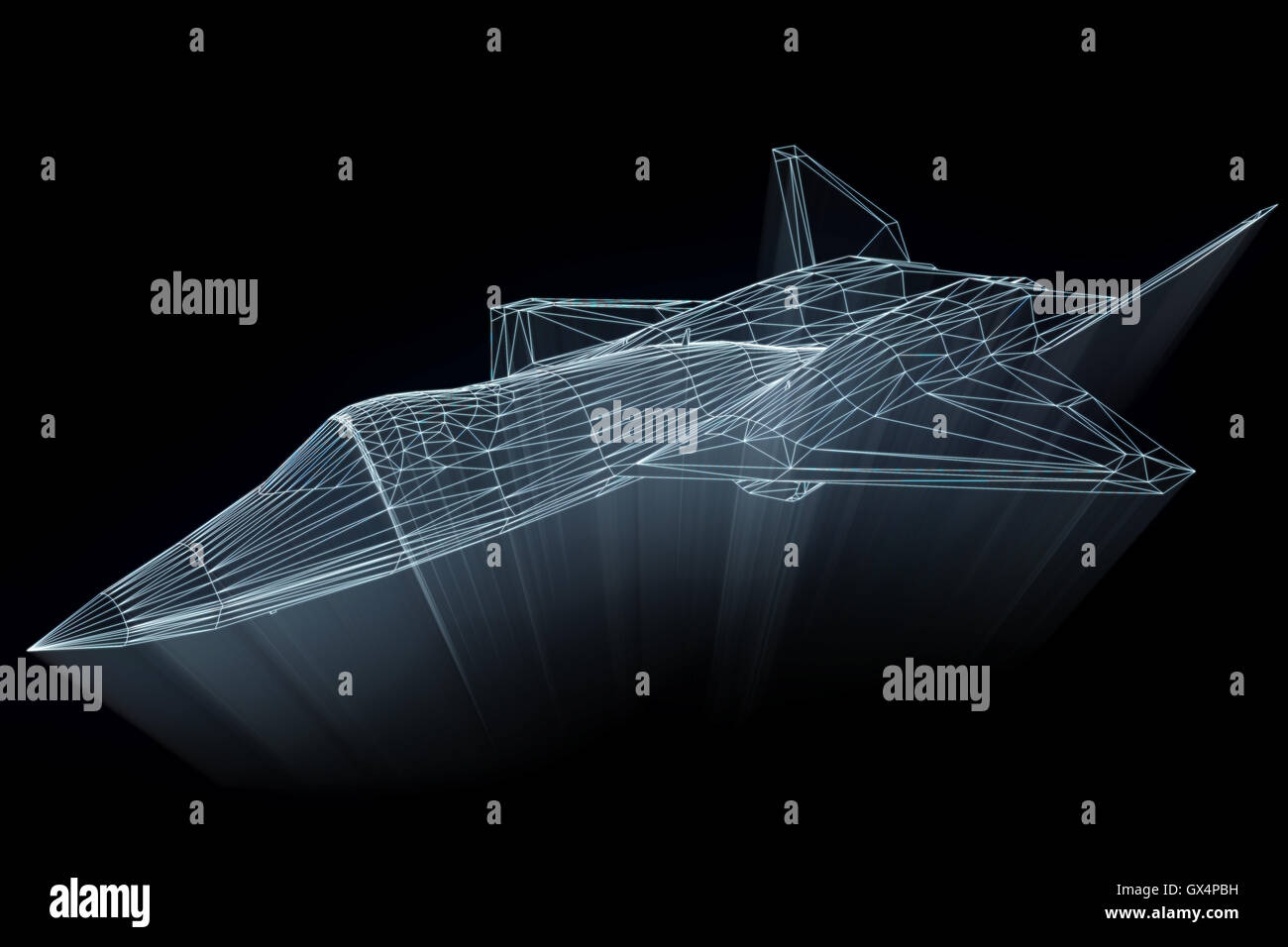 Airplane in Hologram Wireframe Style. Nice 3D Rendering Stock Photo - Alamy